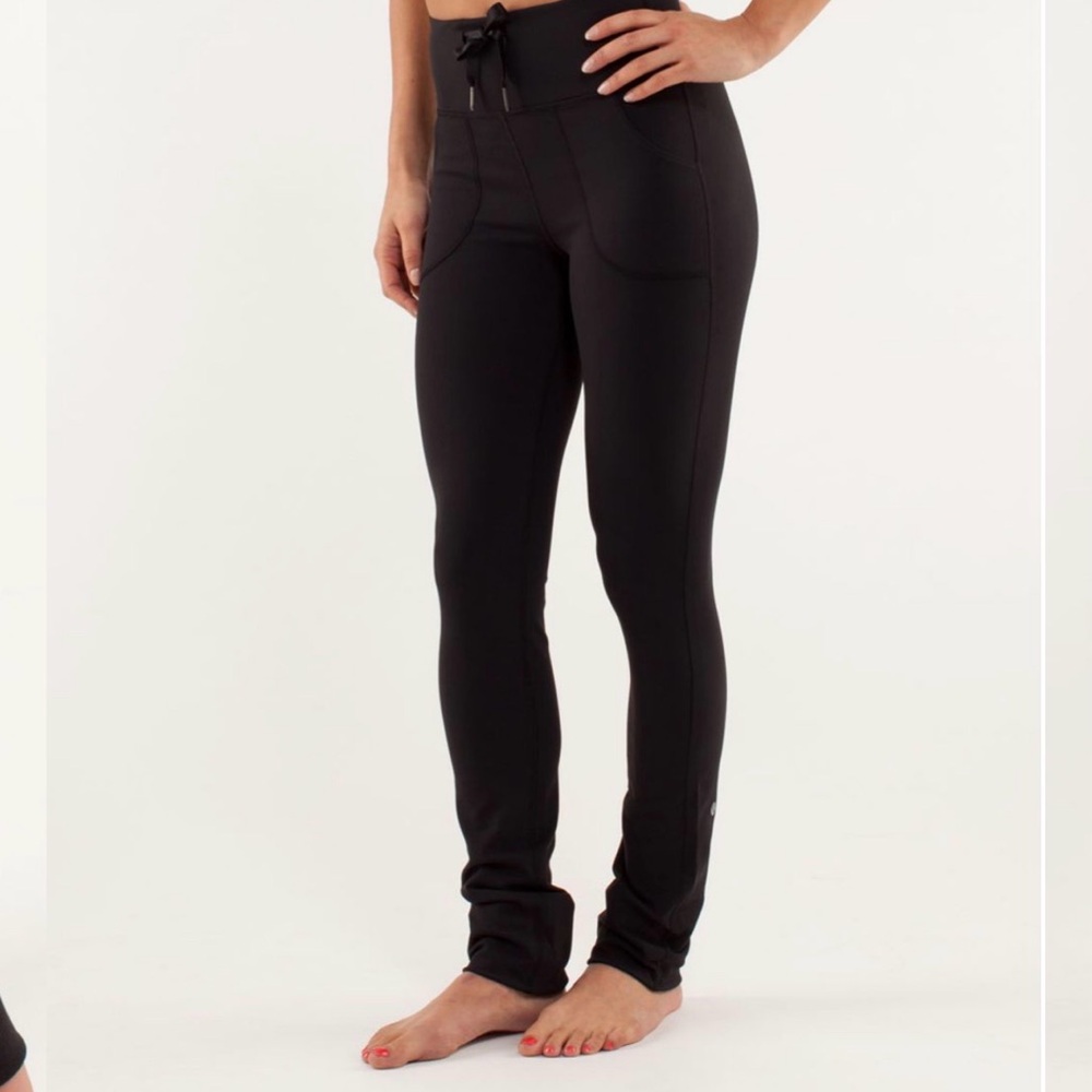 Lululemon Skinny Will Pants Black Luon Slim Fit Drawstring High Waist Size 8
